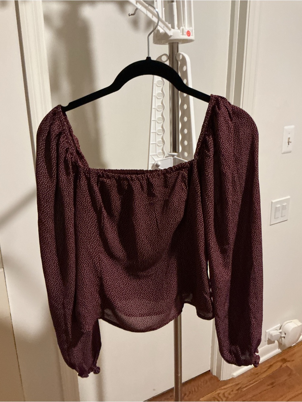 Abercrombie & Fitch Burgundy Peasant Blouse with Tiny Dot Print